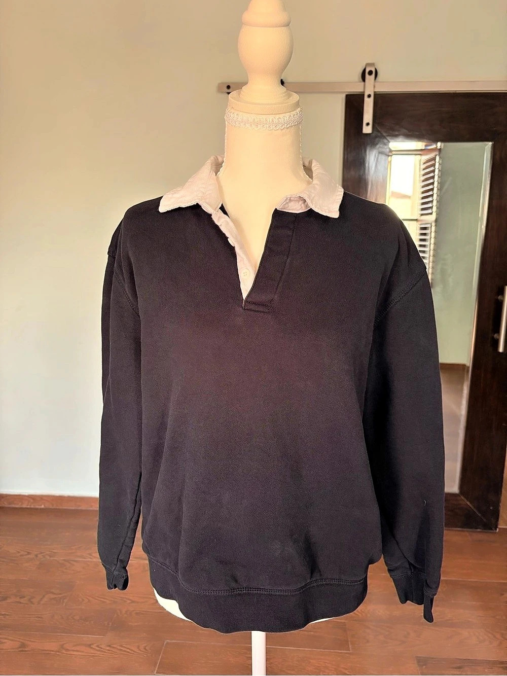 ZARA Cotton Polo Shirt Black & White Size Medium